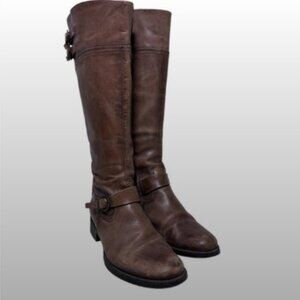 Aldo Cognac Tall Leather Buckle Detail Moto Boot